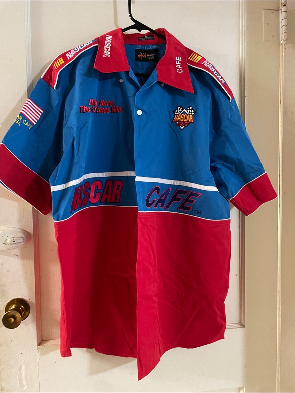Nascar Blue and Red Men’s Racing Button-Up Shirt